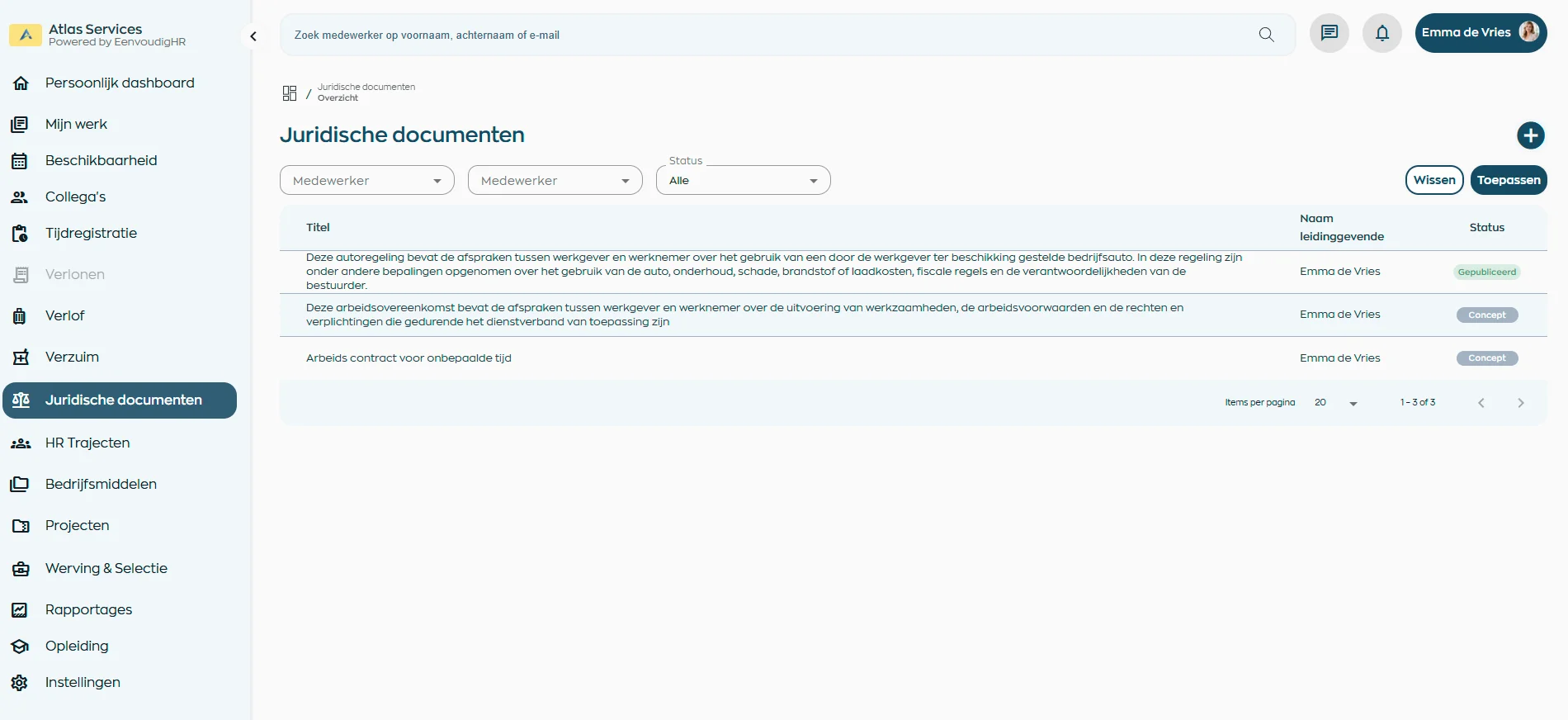 Legal HR document centrally stored by the employee in WorkVine