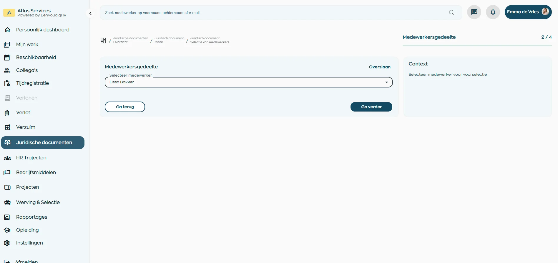 HR document automatically populated with employee information in WorkVine