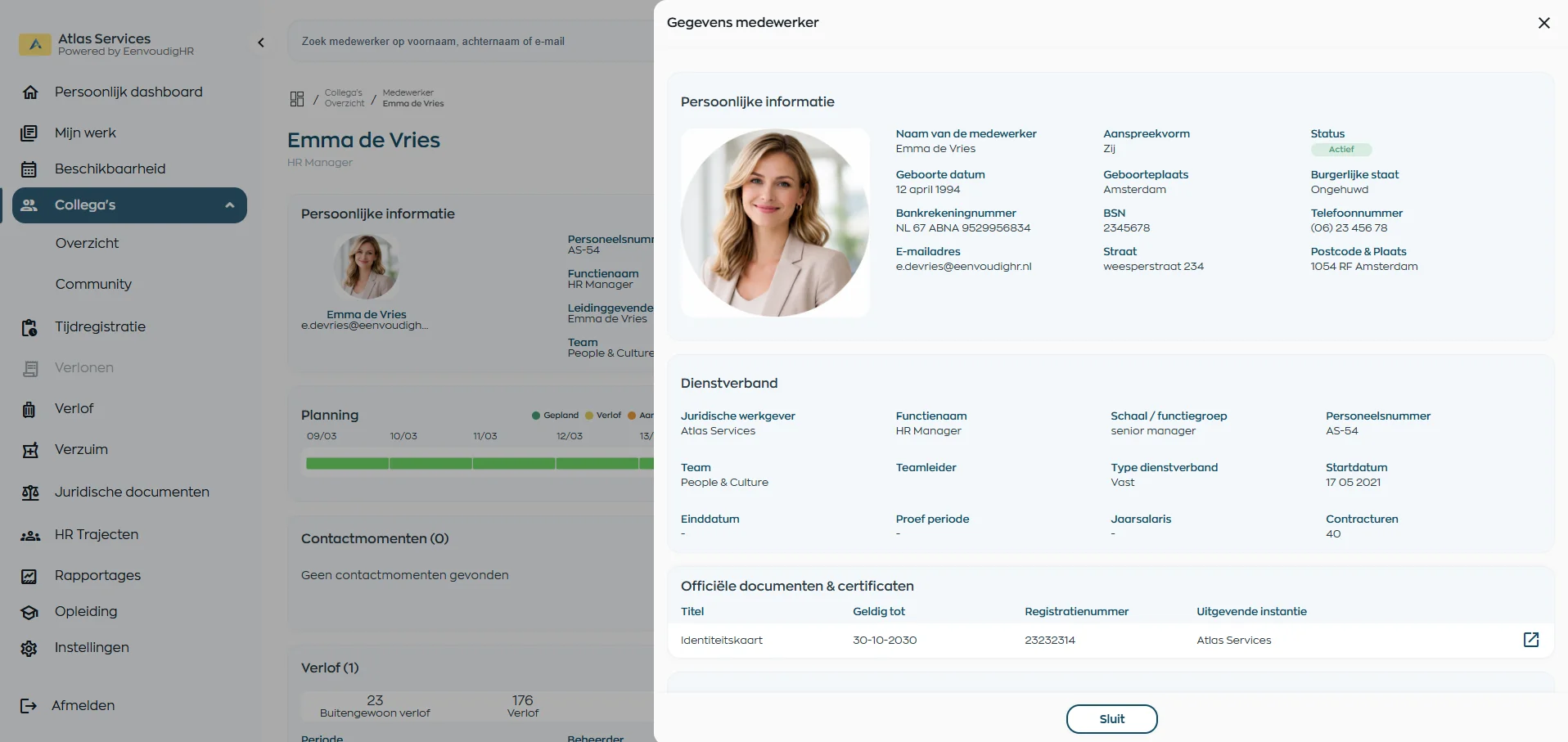 Detailed information within an employee record