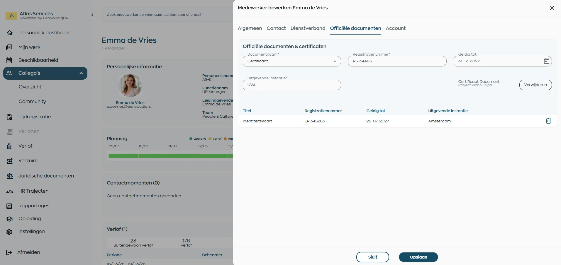 Documents linked to an employee record