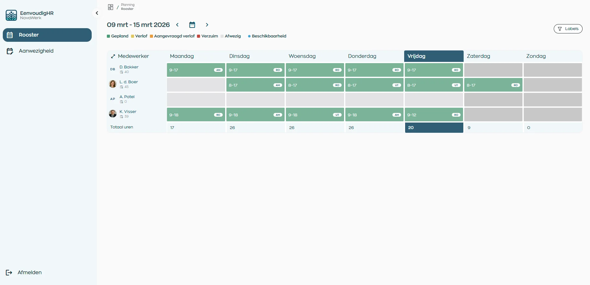 Schedule overview linked to attendance