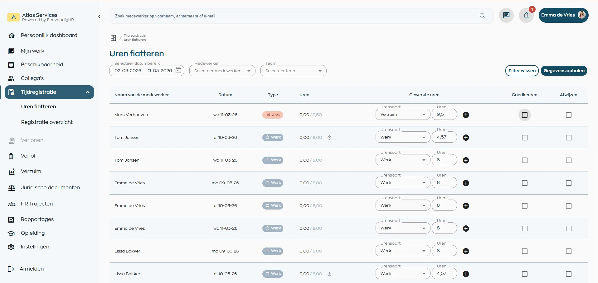 Time registration in WorkVine