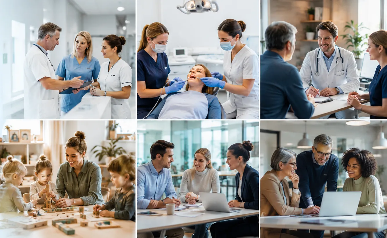 Professionals from different industries work together in WorkVine on scheduling, documents, qualifications, and employee actions