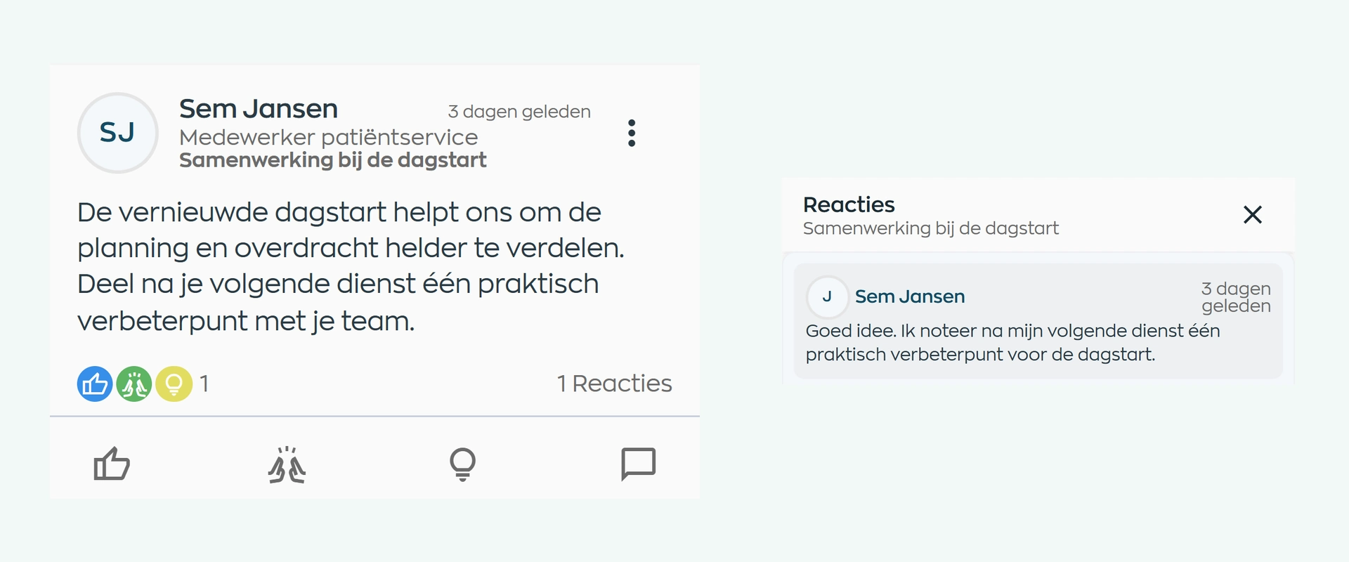 Team update with a related response in the WorkVine Employee App community