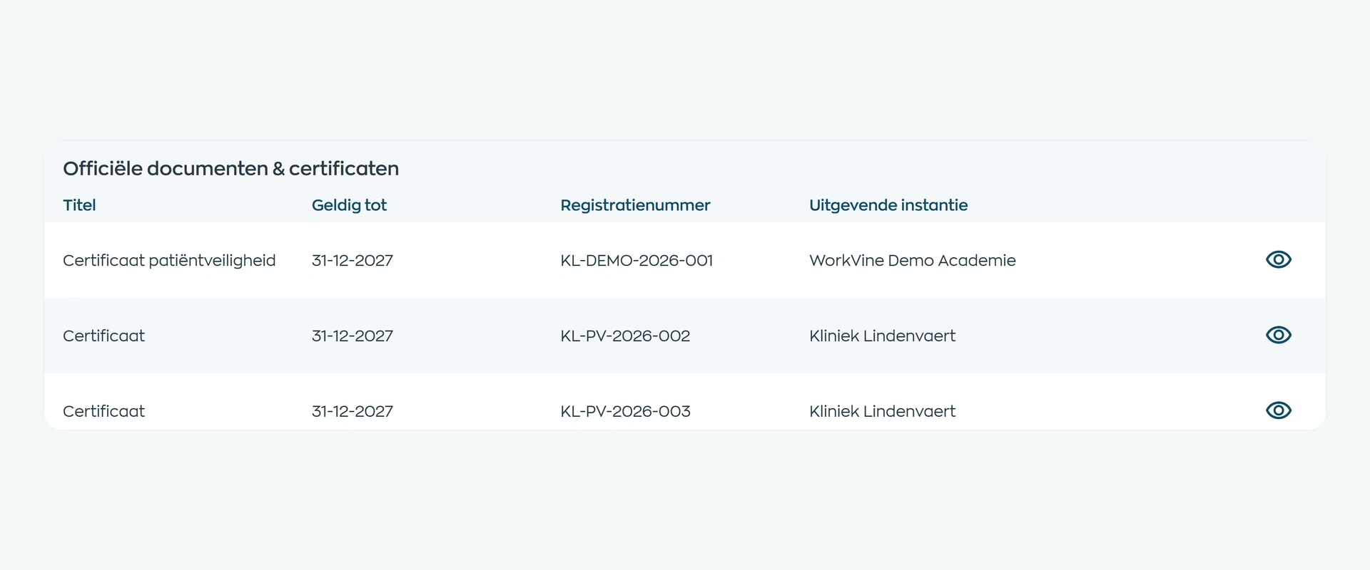 An official employee document with registration number, issuer, validity date and supporting file in WorkVine