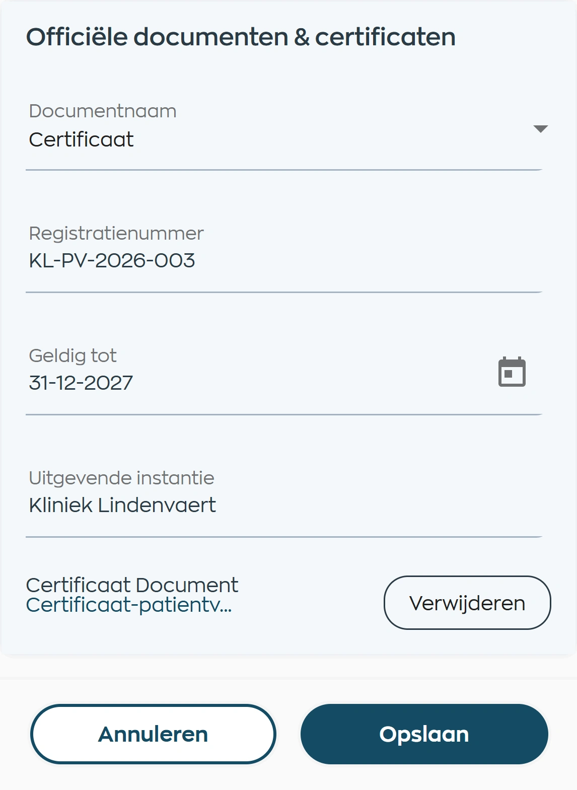 Employee action for entering document details and uploading an evidence file in WorkVine