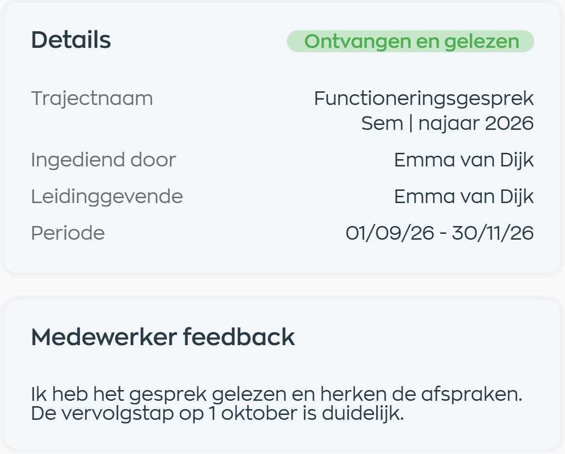 Employee App showing the employee's response and Received and read status