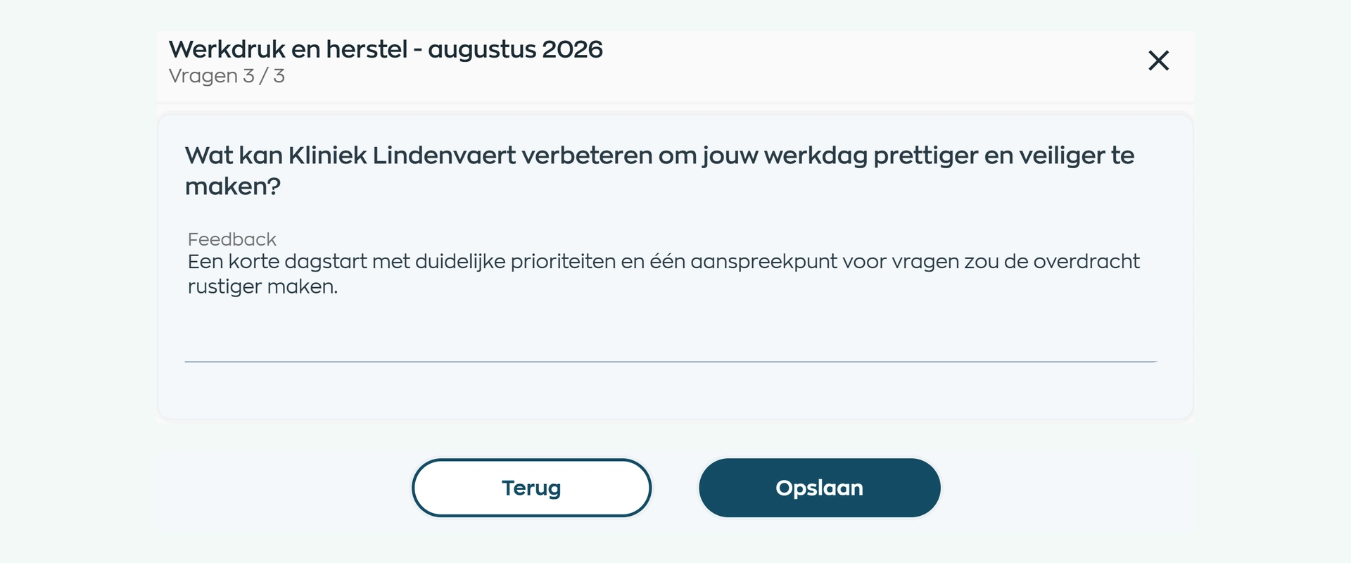 An employee suggests a clearer daily handover in a WorkVine survey