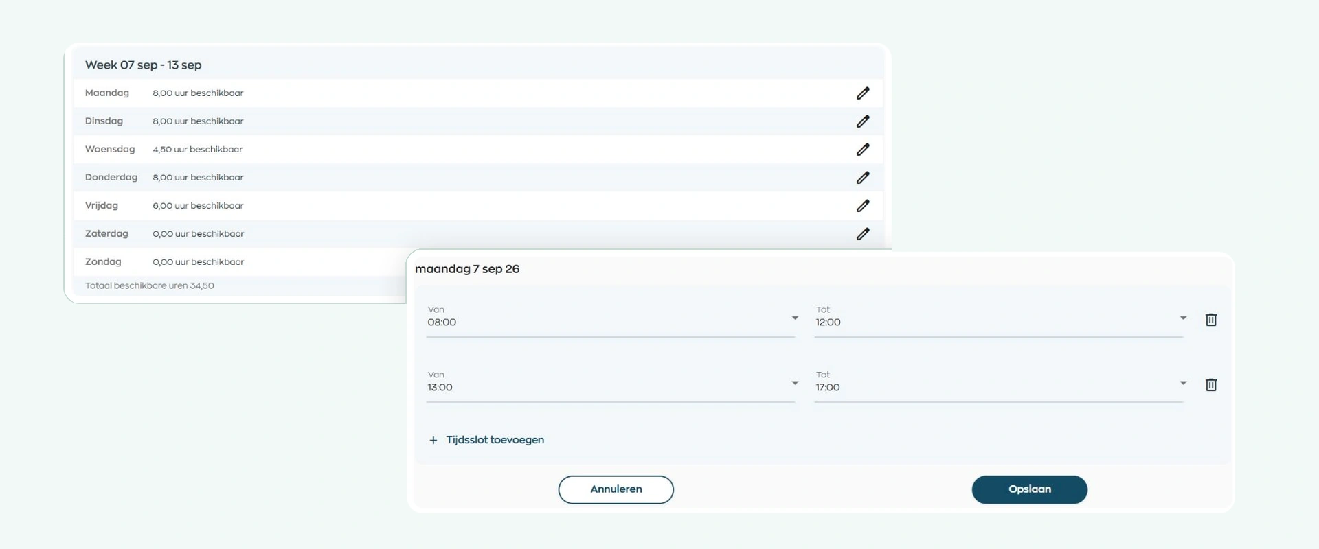 Employee submitting availability windows in the WorkVine Employee App