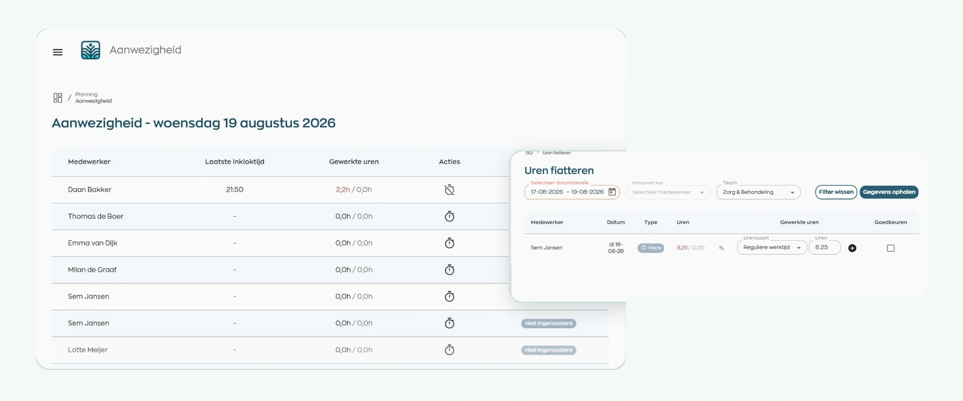 Comparison of planned and recorded hours with approval status in WorkVine