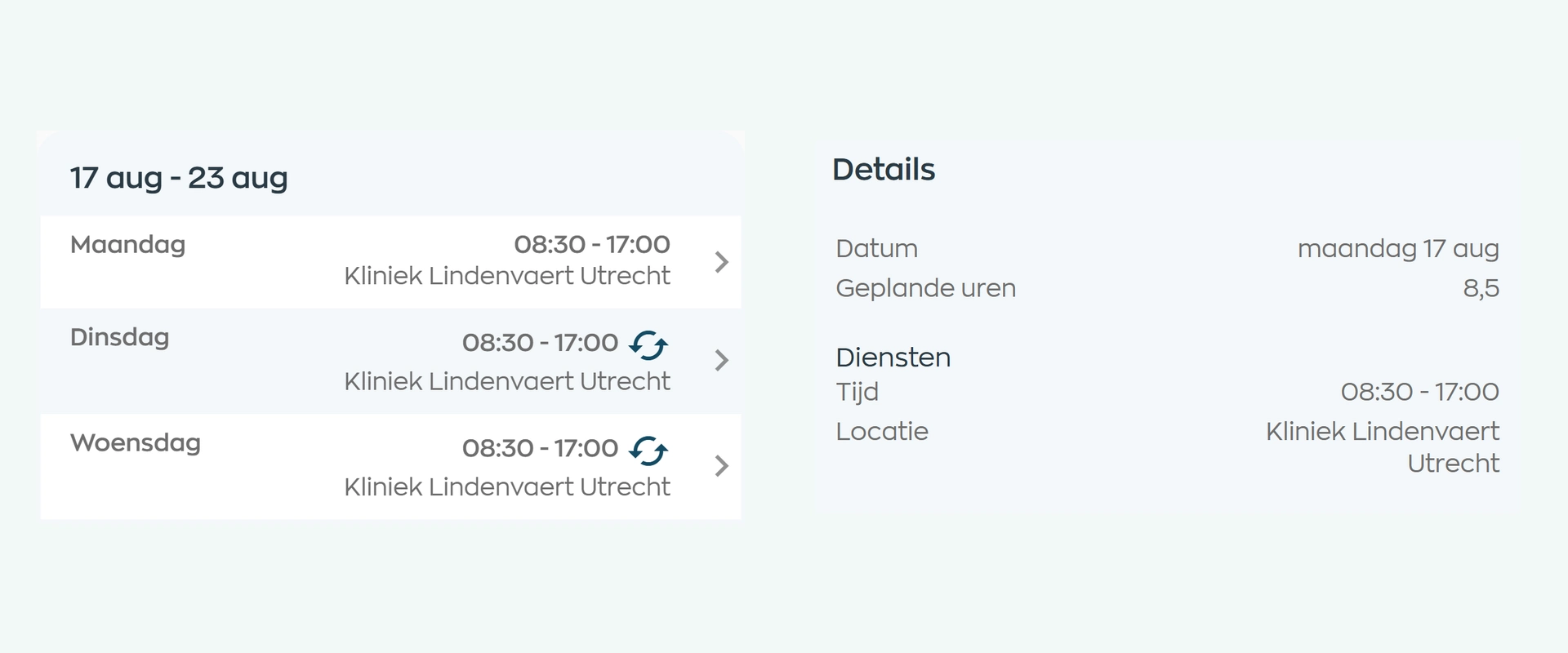 Current weekly schedule in the WorkVine Employee App