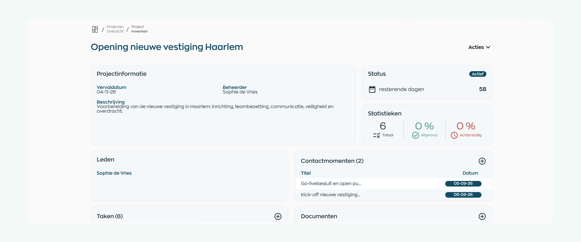 An internal project in WorkVine with tasks, documents, owners, deadlines and clear progress