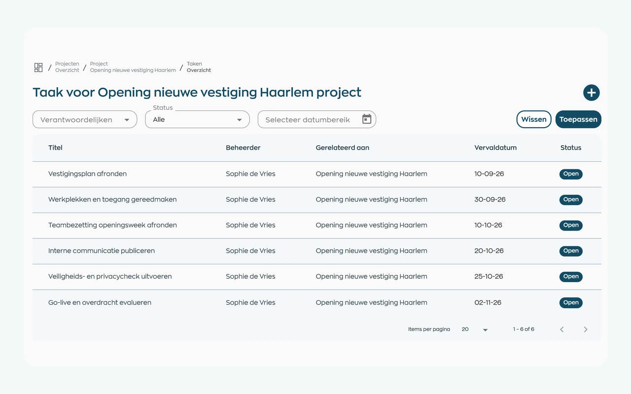Internal project with tasks, owners, deadlines and statuses