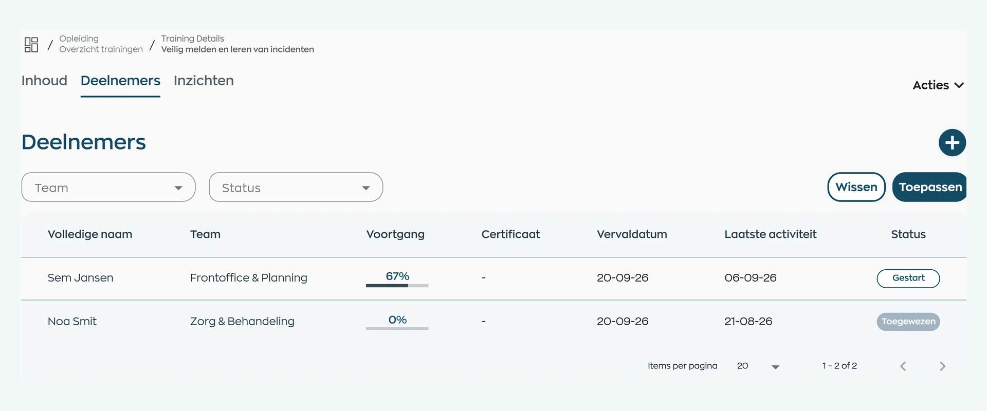 Office shows Sem’s course progress at 67% and Noa’s assigned training