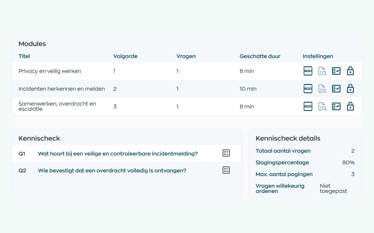 Kliniek Lindenvaert’s own course with three modules and a separate final knowledge check
