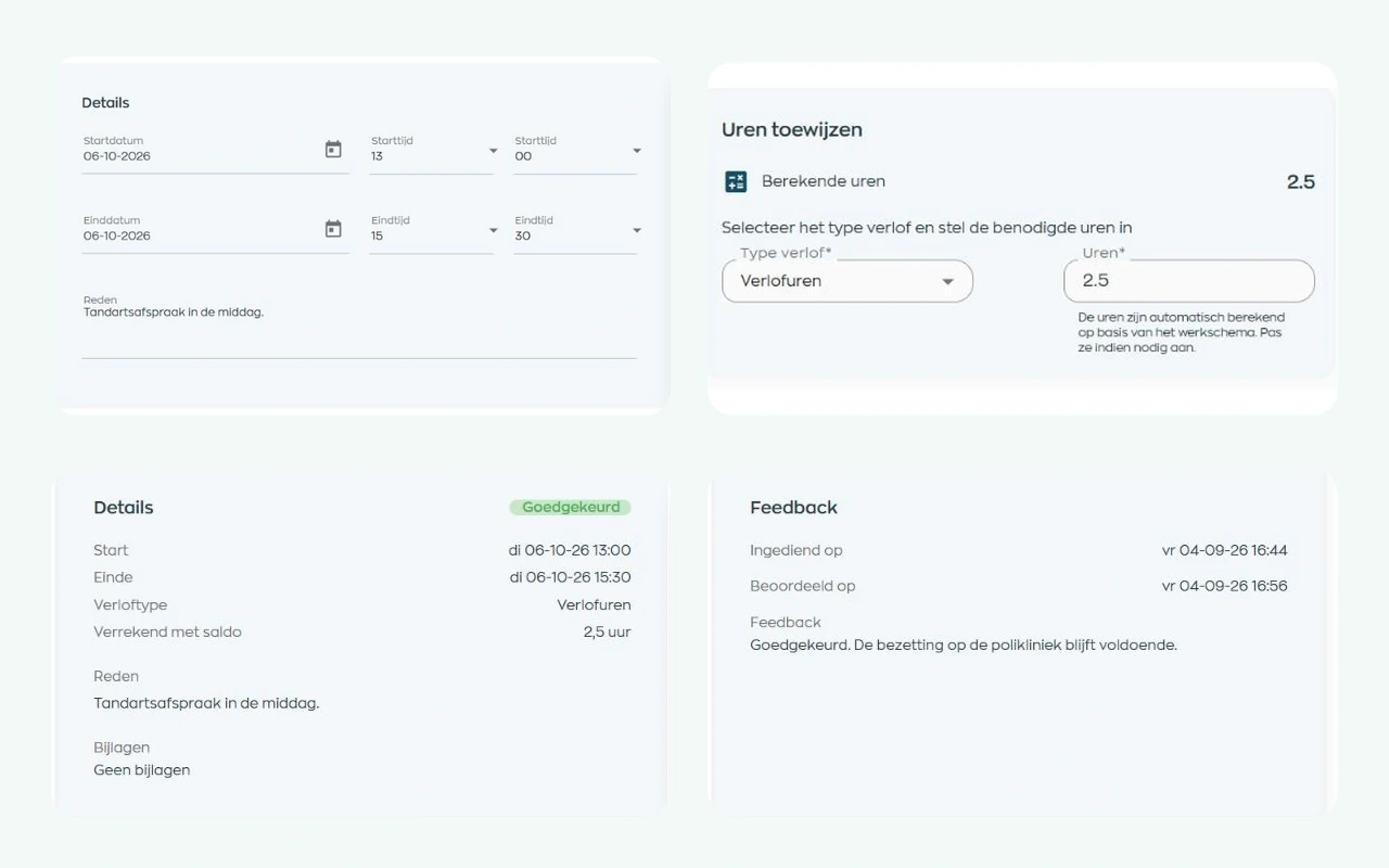 Leave request and approved outcome in WorkVine Office and the Employee App