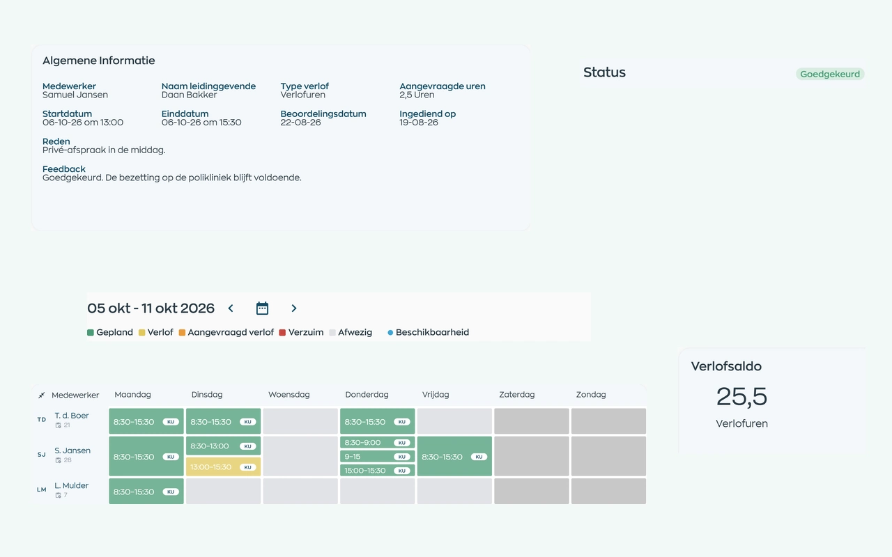Leave request with the team schedule and balance available for review