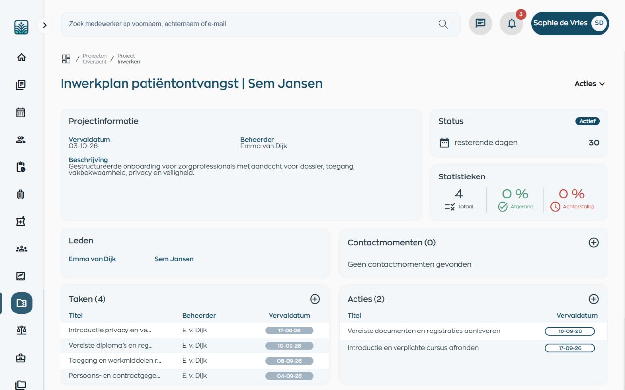 Onboarding project with a manager, initial tasks and actions for the new employee